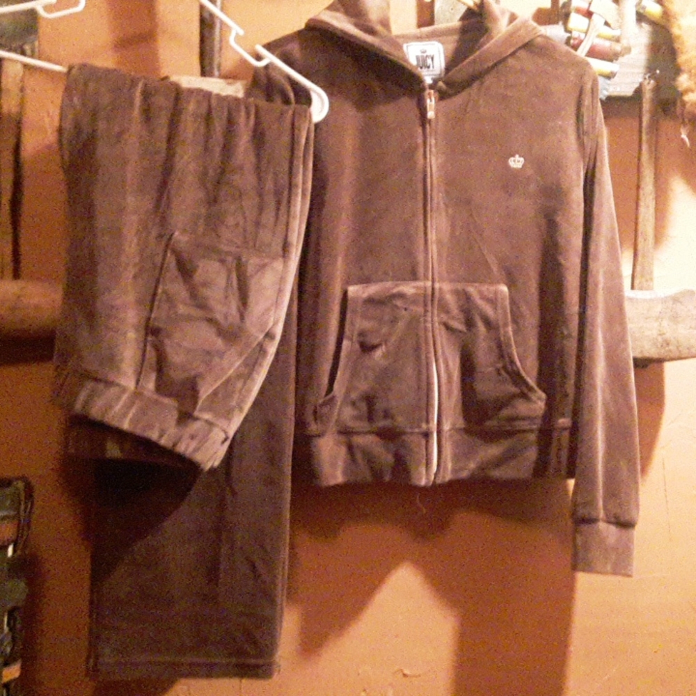 Juicy Couture Tracksuit Sweatsuit XXL SOFT! Brown Set   NICE Juniors Plus Hoodie
